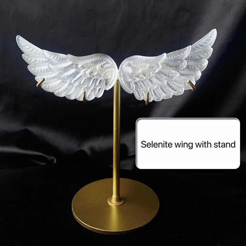 Selenite angel wing carvings