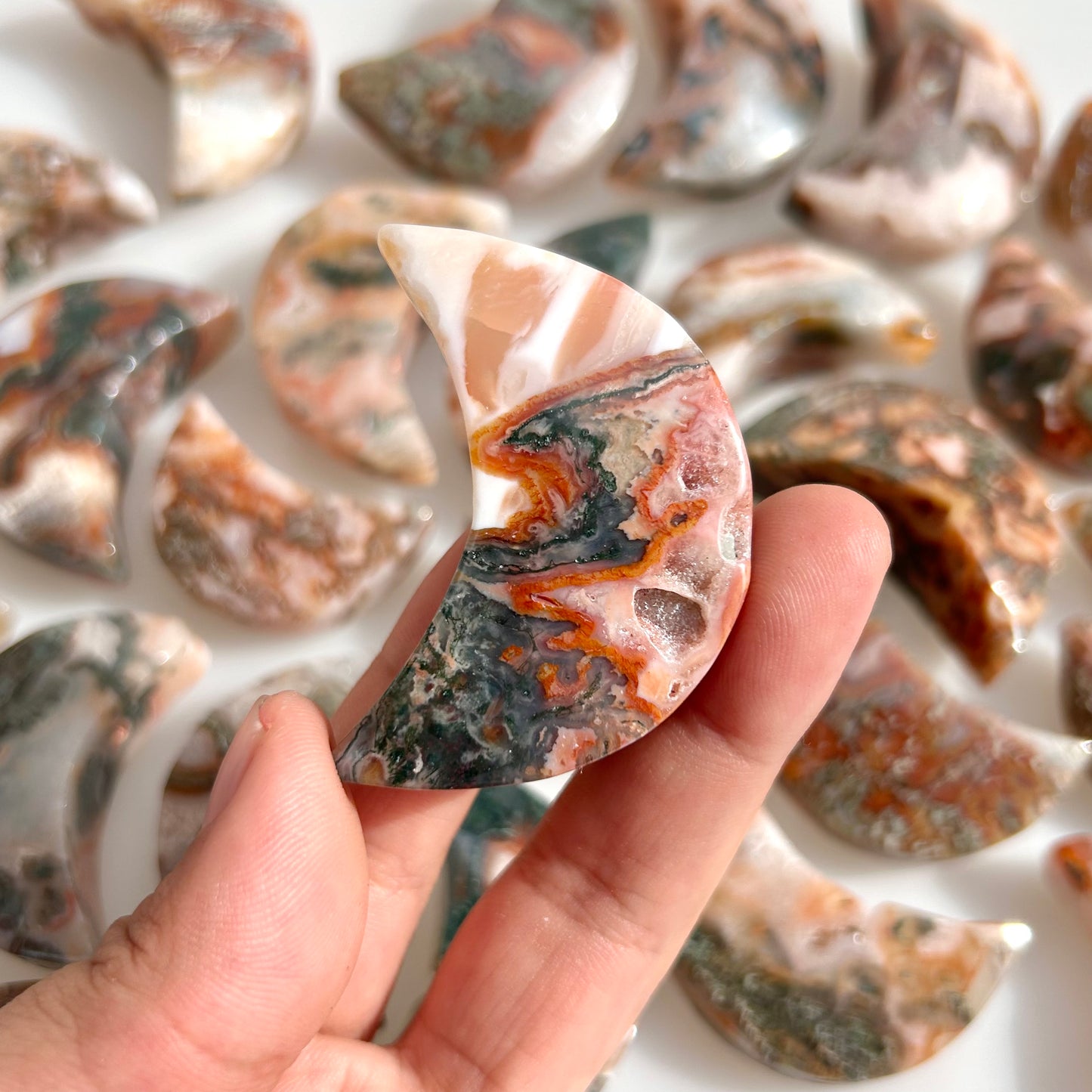 Red Moss Agate Moon Shape