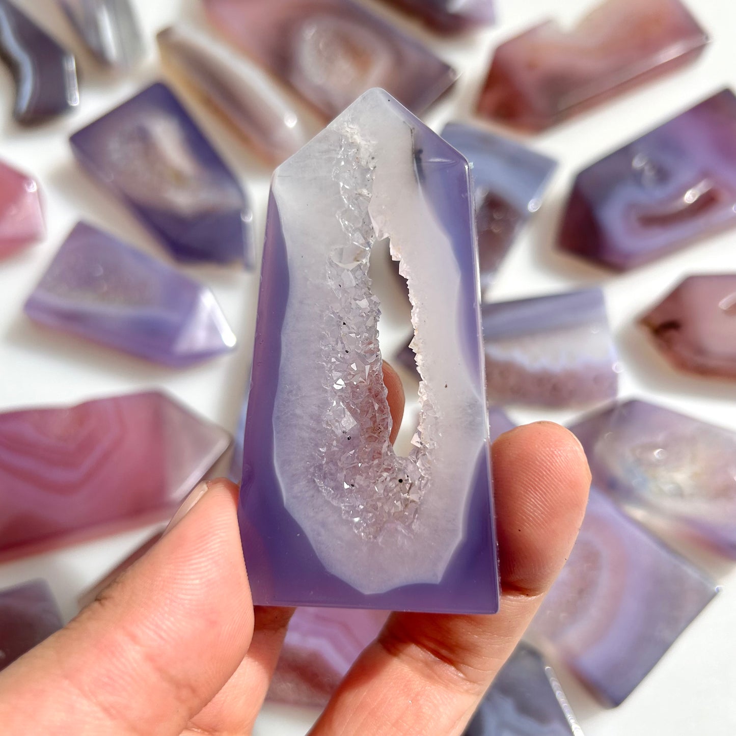 Pink With Purple Druzy Agate Towers