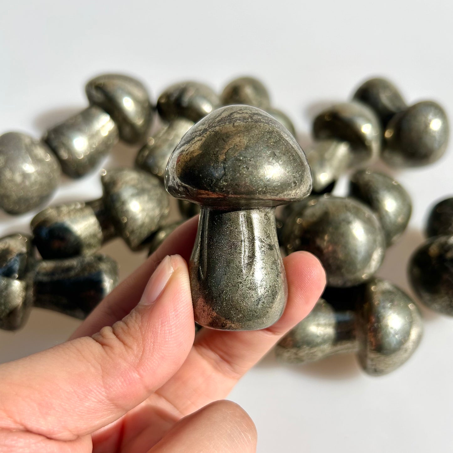 Pyrite Crystal Mushroom Carvings
