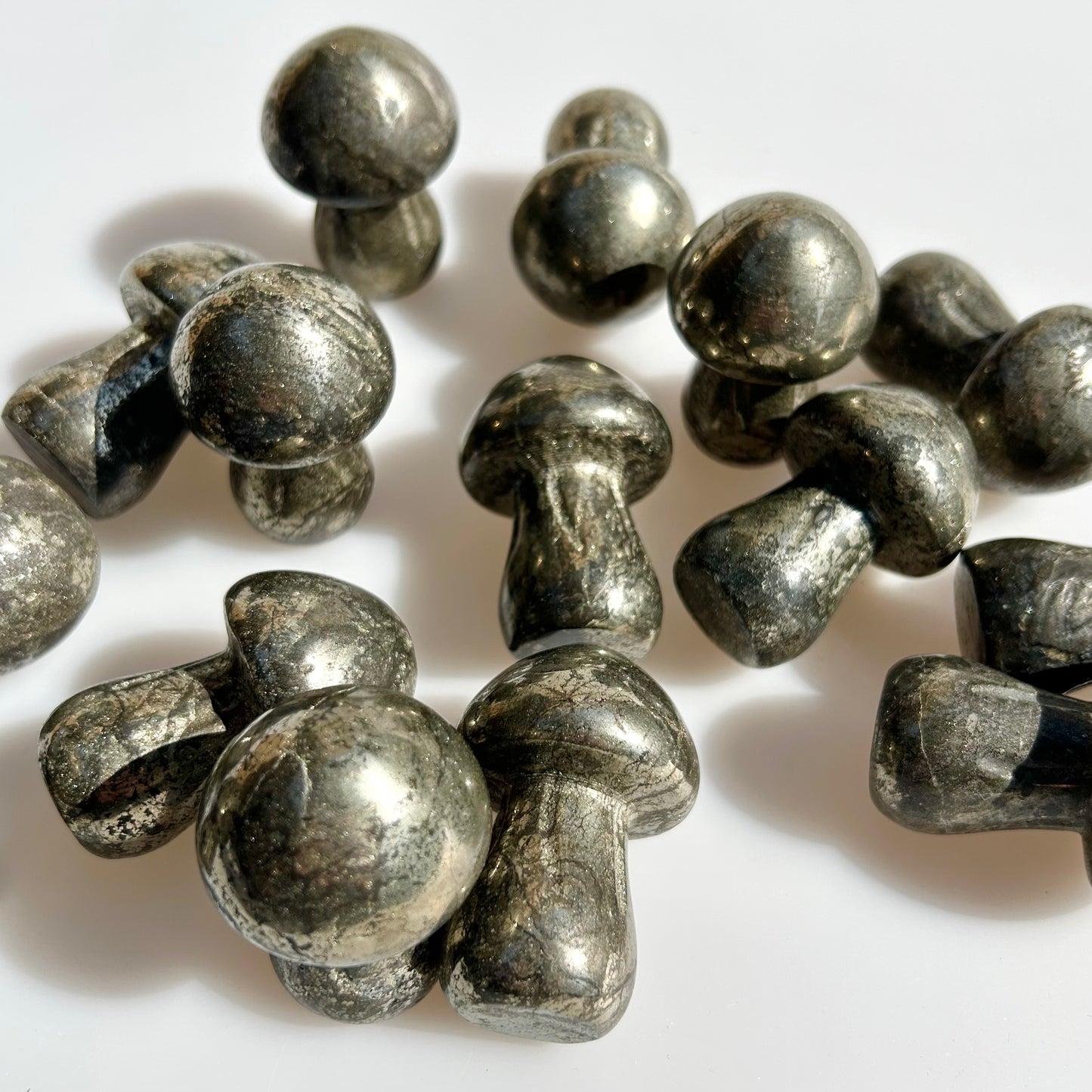 Pyrite Crystal Mushroom Carvings