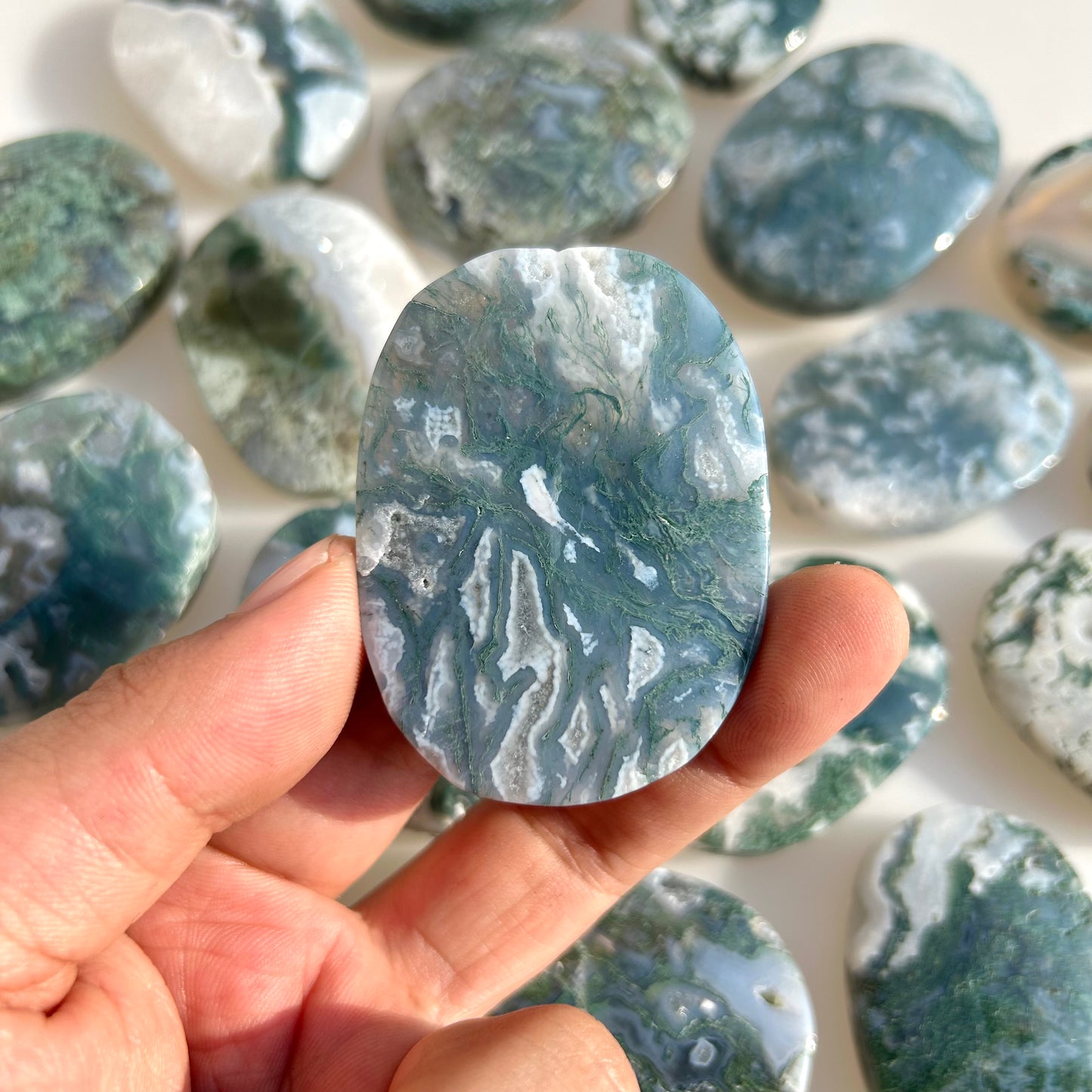 Moss Agate Crystal Palms