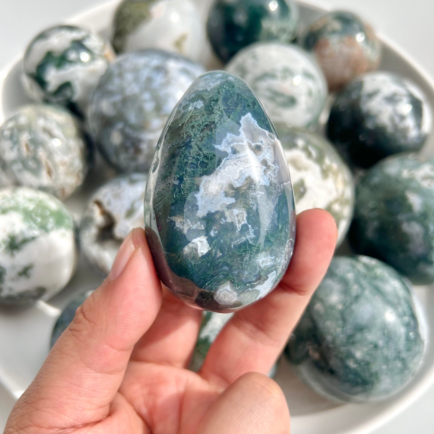 Moss Agate Crystal Egg Shape