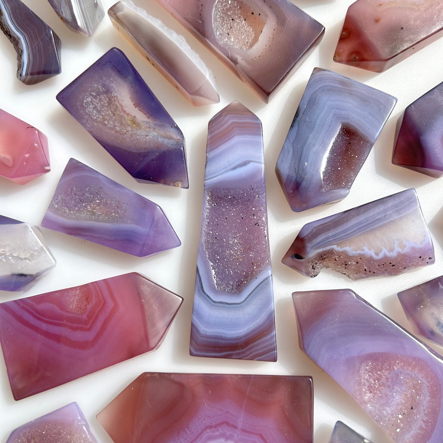 Pink With Purple Druzy Agate Towers