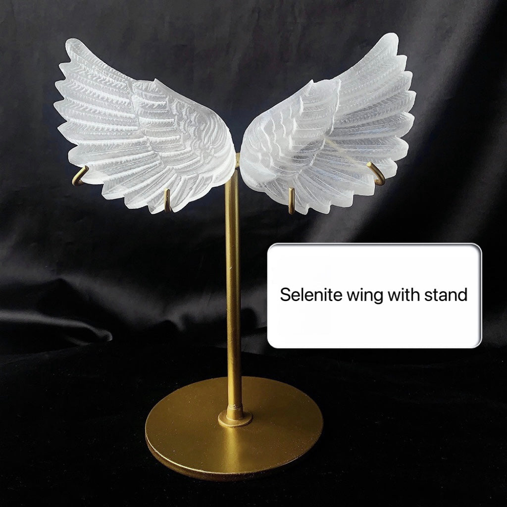 Selenite angel wing carvings