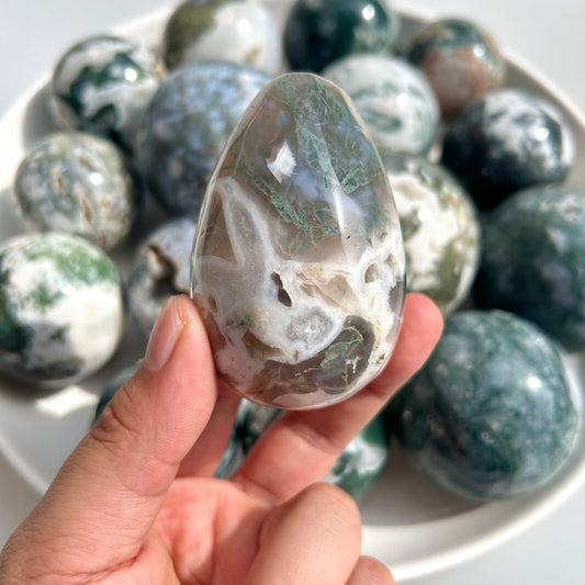 Moss Agate Crystal Egg Shape